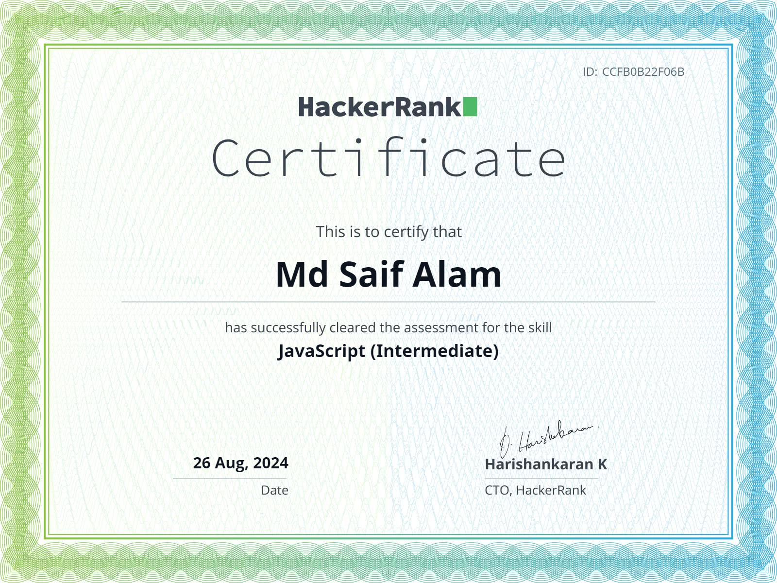 JavaScript (Intermediate) Certificate